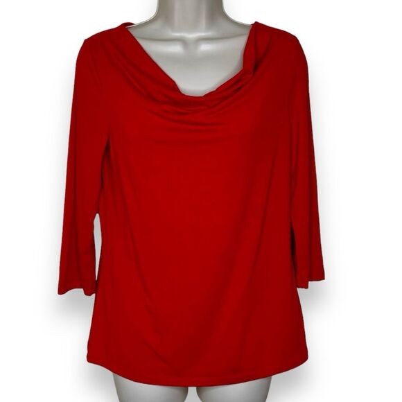 Kim Rogers Red Cowl Neck 3/4 Sleeve T Shirt Women Small Stretch Layering Soft - Picture 1 of 11